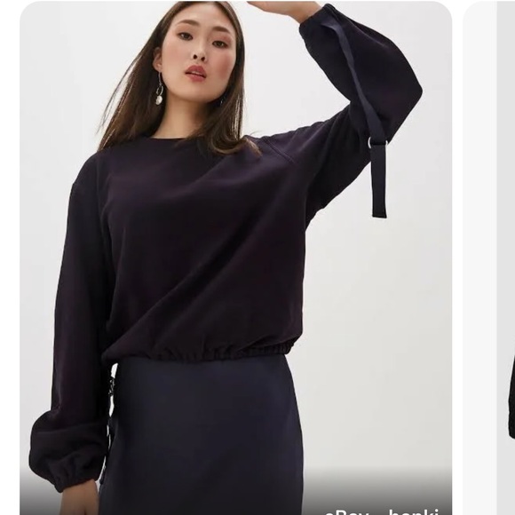 Helmut Lang Buckle Cuff Cotton Sweater dark  Navy Large Like New condition $350 - Picture 2 of 11